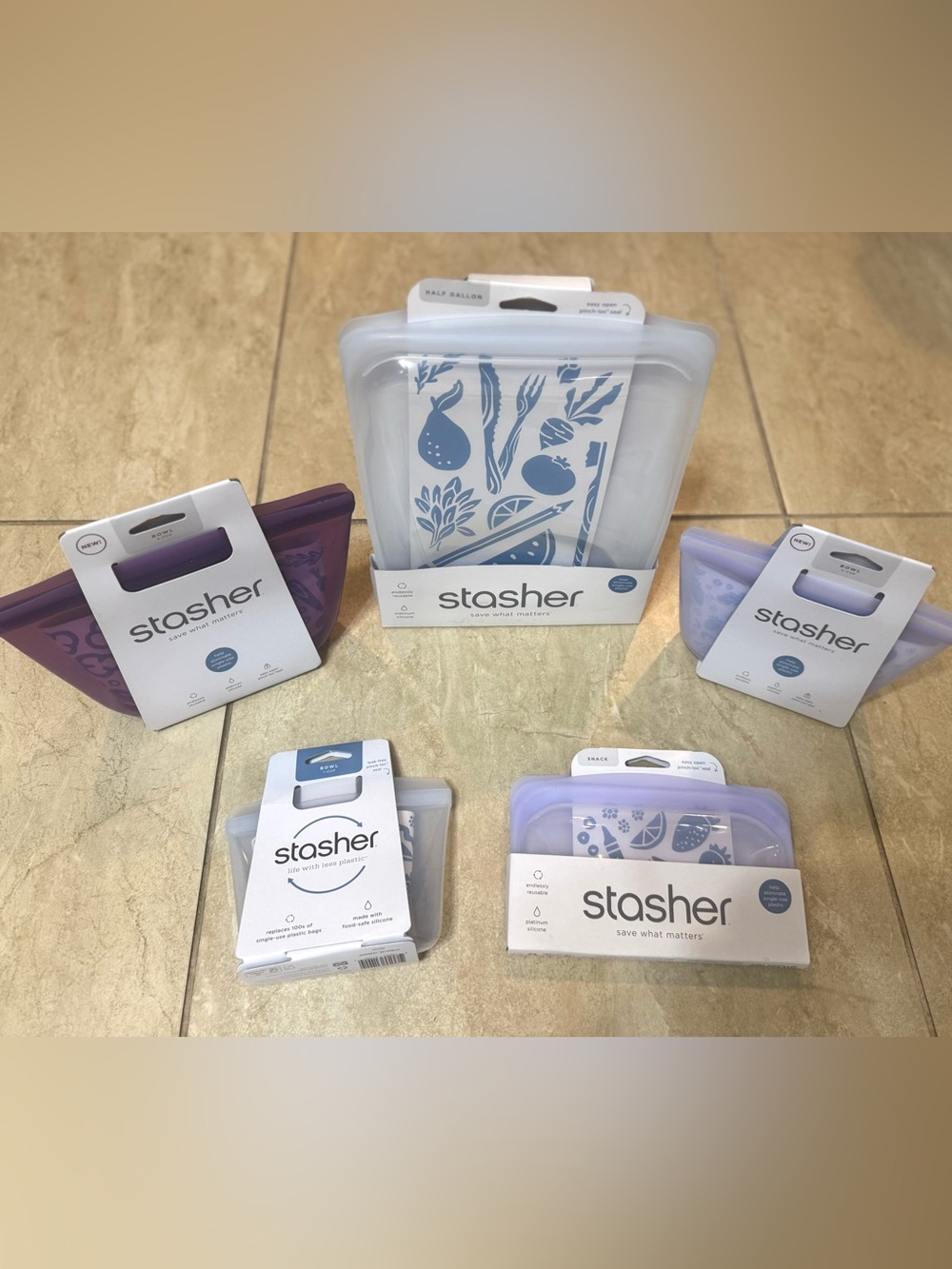 Stasher™ Silicone Reusable 1/2 Gallon, Snack, 4, 2, and 1 Cup Bowl